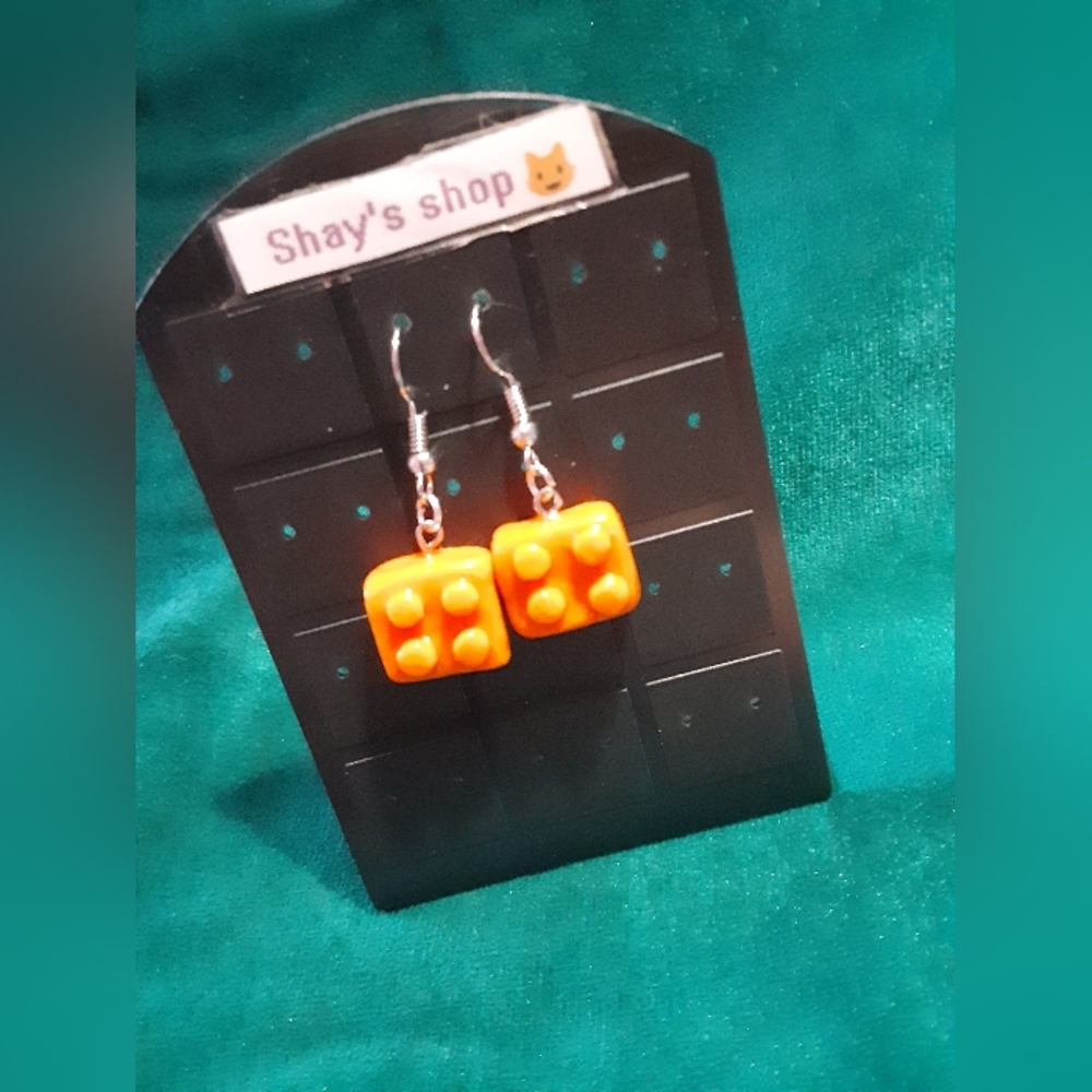 Orange Legos earrings